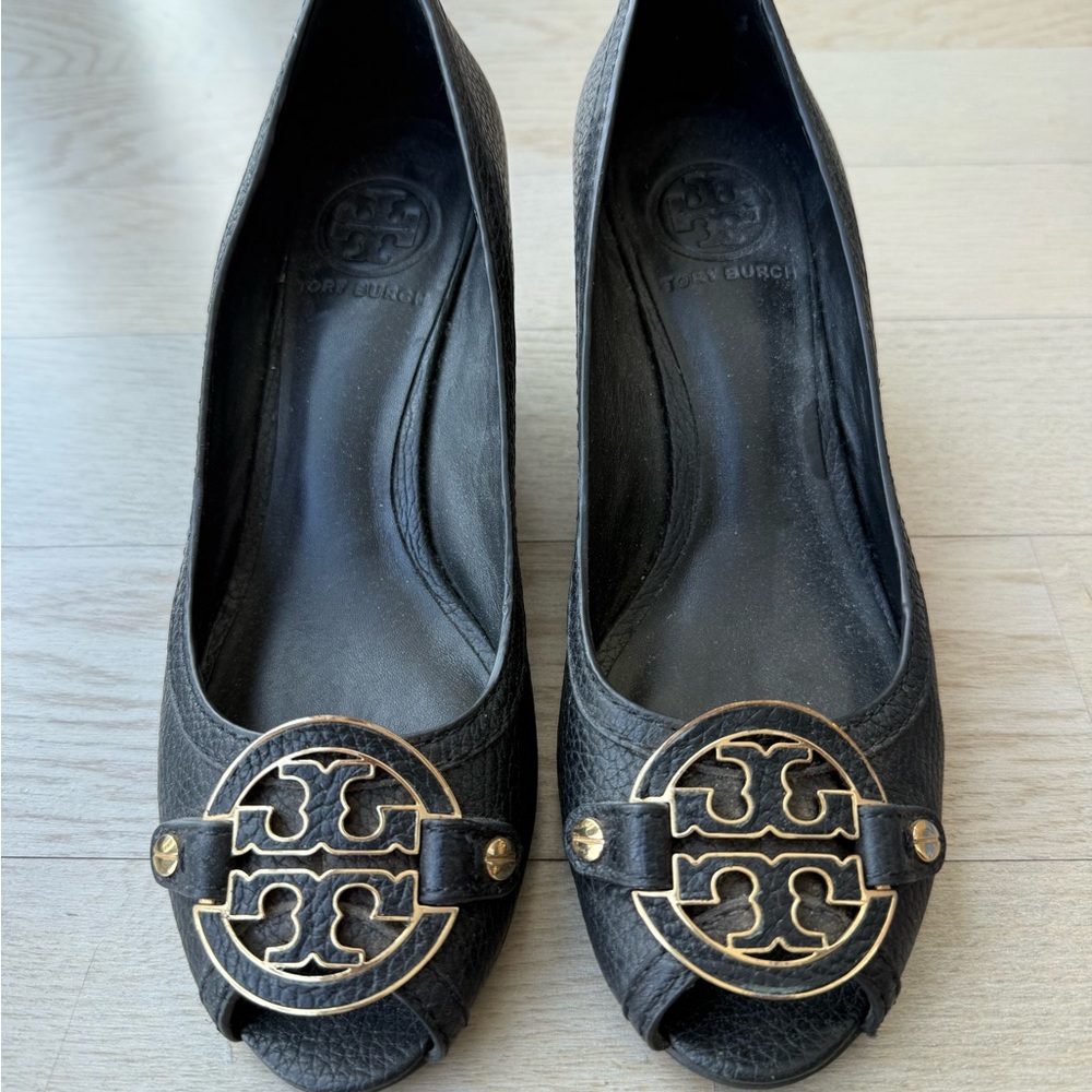 Tory Burch Black Peep-Toe Heels